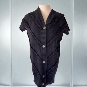 CHANEL Charcoal Grey Signature Button Short Sleeve Cardigan Sweater